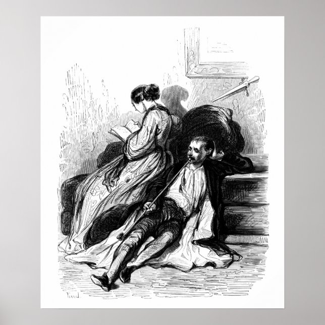 Póster Gavarni: homem fumando um cachimbo longo (Frente)