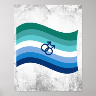 Poster Gay Male Love Pride Azure Wavy Flag
