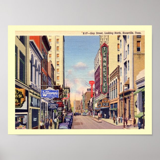 Poster Gay Street, Knoxville, Tennessee Vintage (Frente)
