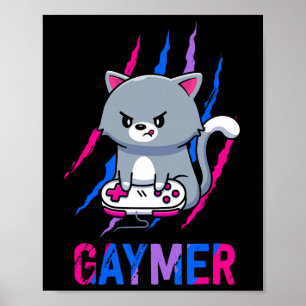 Poster Gaymer Geek Pride Lgbt Vídeo Jogo Amantes Gift Cat