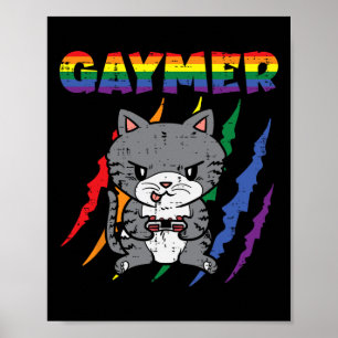 Poster Gaymer Purride Cat Vídeo Game Gamer Lgbtq Rainbow