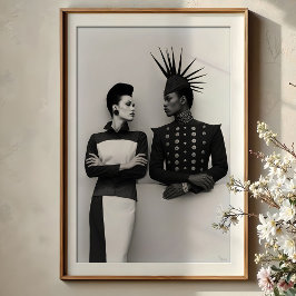 Poster Gaze Intensa: Avant-Garde Fashion Duo Retrato