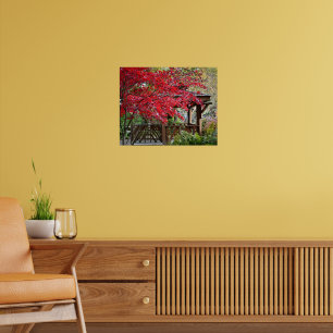 Poster Gazebo de Jardim e Folhas Vermelhas de Bordo