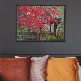 Poster Gazebo de Jardim e Folhas Vermelhas de Bordo