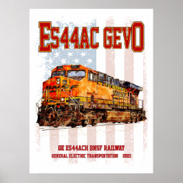 Poster GE ES44AC GEVO Locomotiva e bandeira americana