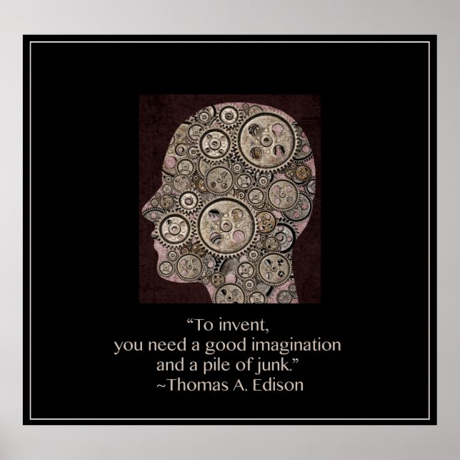 Poster Gear Head com a citação de Thomas Edison (Frente)