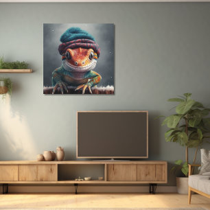 Poster Gecko adorável vestindo chapéu bonito de inverno