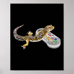 Poster Gecko Jogando Vídeo Jogo Lizard &amp; Répteis Gam