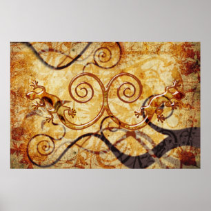 Póster Gecko Spiral Twins - Estilo de Grunge Vintage