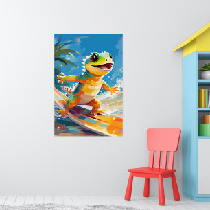 Poster Gecko Surfando Andando As Ondas