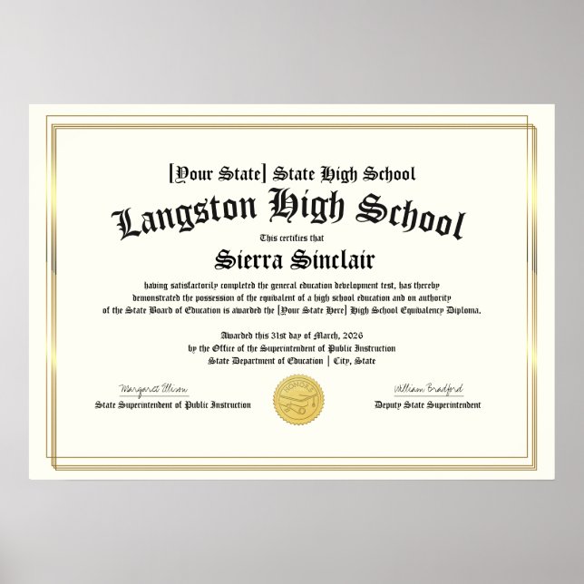 Poster GED General High School Equivalency Diploma Copy (Frente)