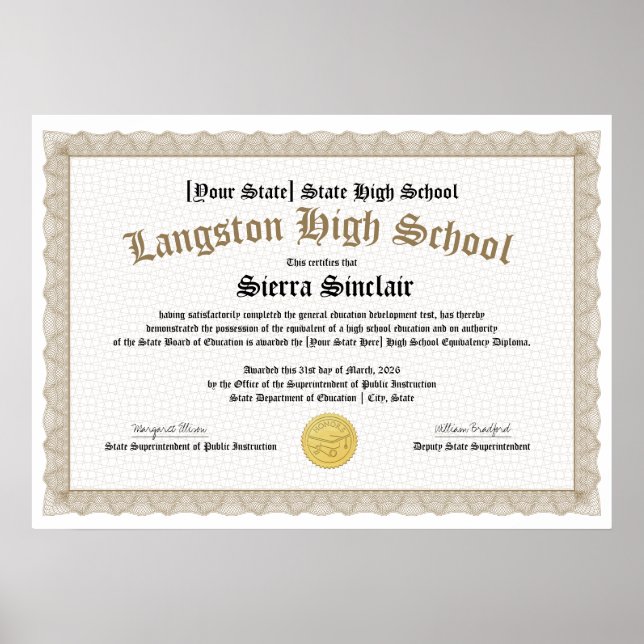 Poster GED General High School Equivalency Diploma Copy (Frente)