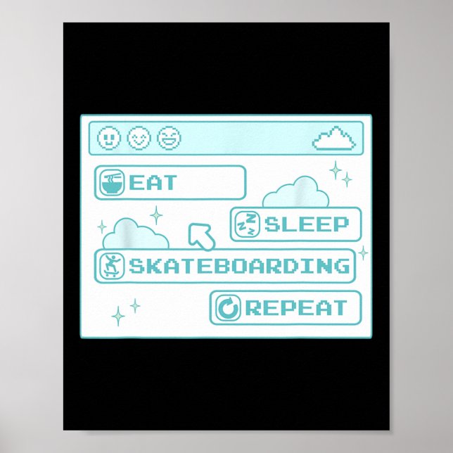 Poster Geek de Computador Comer Dormir Skate Repetir Skat (Frente)