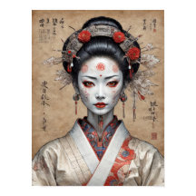 geisha cyberpunk japonesa em pergaminho