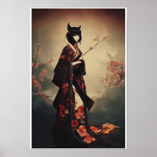 Poster Geisha em Kimono III - Kitsune