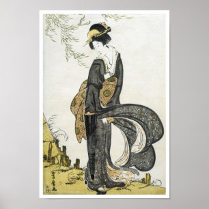 Póster Geisha em pé no vento, Toyohiro, 1805