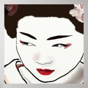 Poster Geisha Girl Watercolor