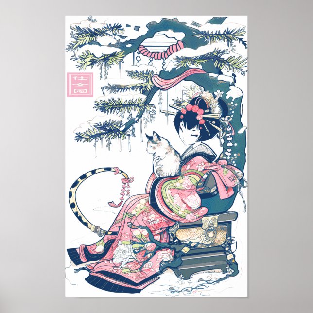 Poster Geisha Girl With Dragon and Cats 37003 (Frente)