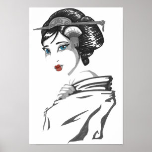 Póster Geisha monocromática