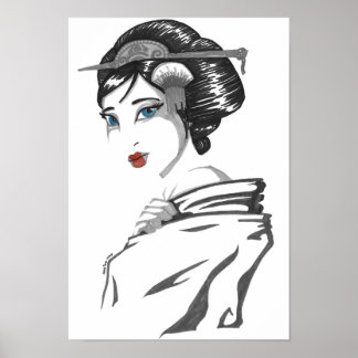 Póster Geisha monocromática