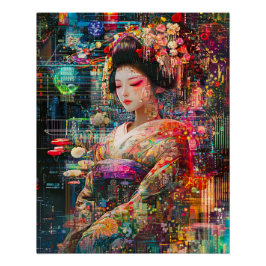 Póster Geisha Poster, Androide Radiante Cyberpunk Geisha