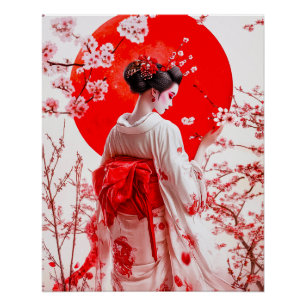 Póster Geisha Poster, Elegante Ukiyo-e Geisha Wall Art