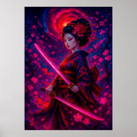 Geisha Samurai Cósmica com fantasia de espadas bri