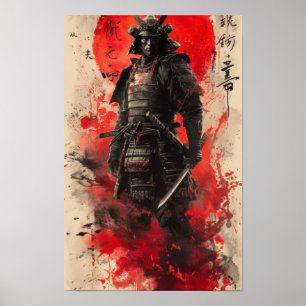 Poster Geisha Samurai em cores negras e vermelhas