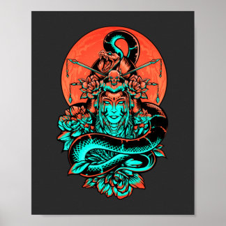 Poster Geisha Tattoo queimou laranja e preto