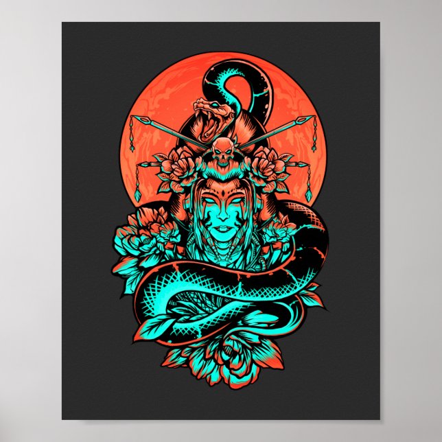 Poster Geisha Tattoo queimou laranja e preto (Frente)