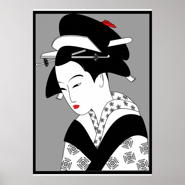 Póster Geisha Vintage, mulher japonesa (Frente)