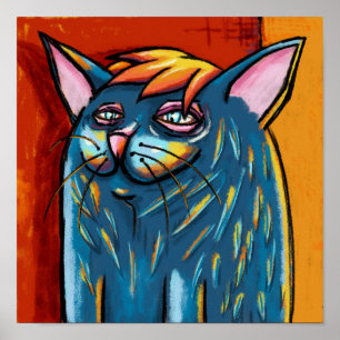 Poster Gelado Feliz Azul Gato Azul Pastel Digital Óleo