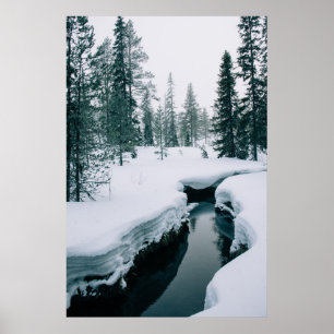 Poster Gelo e neve Fluxo numa paisagem de inverno com n