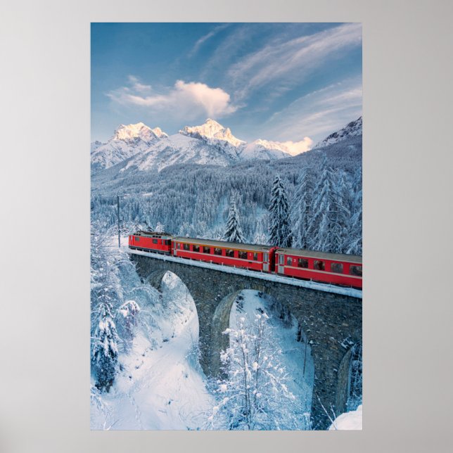 Poster Gelo e neve | Suiça de trem Red Bernina Express (Frente)