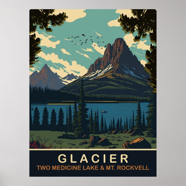 Poster Gelo, Lago Two Medicine e Mt. Rockwell (Frente)