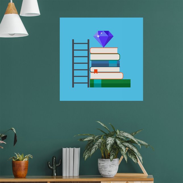 Poster Gema Roxa em Pilha de Livros com Escada (Criador carregado)