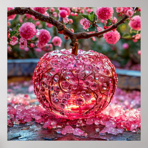 Poster Gemas Rosa e Ramo de Árvore Florido