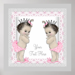 Poster Gêmea Bebê Menina Princesa Vintage Rosa