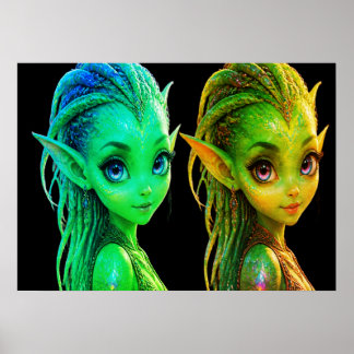 Poster Gêmeas Alienigenas Lindas em uma Parede