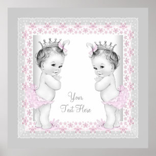 Póster Gêmeas Bebês Princesas Vintage Rosa