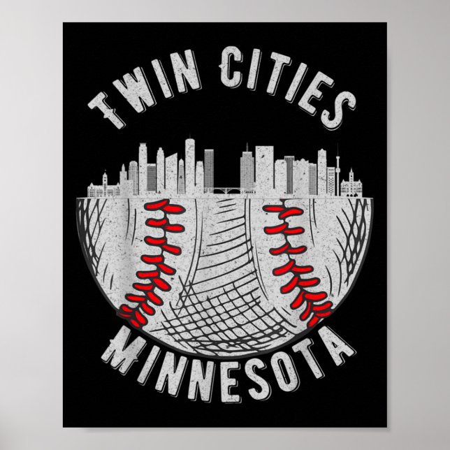 Poster Gêmeas Cidades Minnesota Mn Beisebol Skyline St  (Frente)