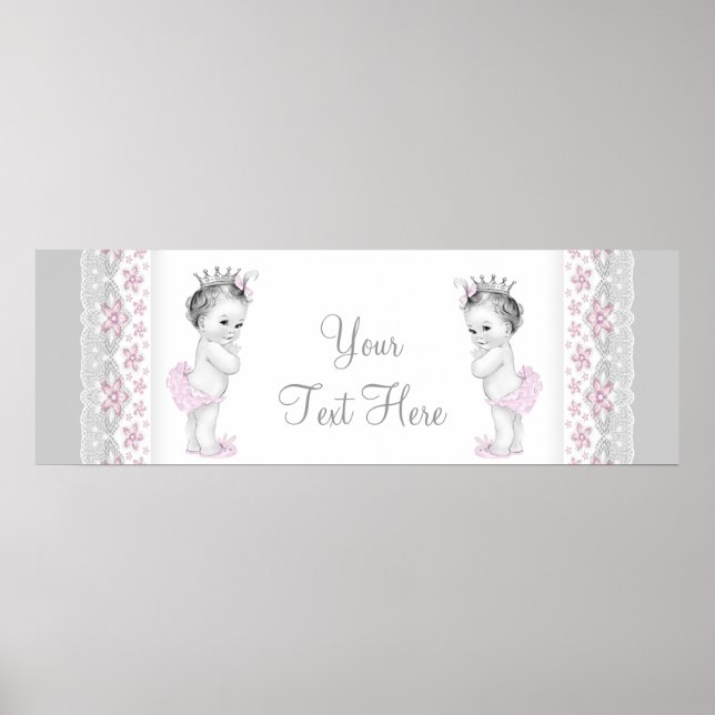 Póster Gêmeas Princesas Bebês Rosa e Cinza (Frente)