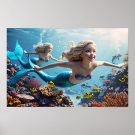 Poster Gêmeas Sereias Lindas - Aventura Subaquática