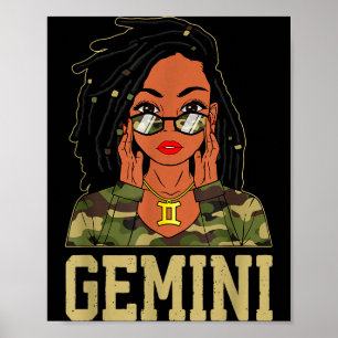 Poster Gêmeos com cabelo rastafari, mulher negra, camufla