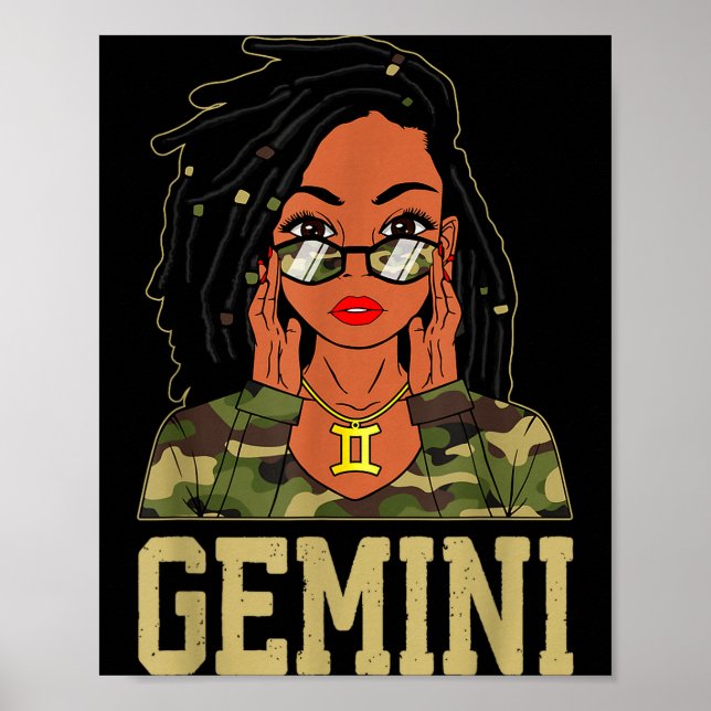 Poster Gêmeos com cabelo rastafari, mulher negra, camufla (Frente)