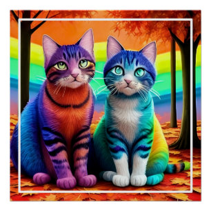 Póster Gêmeos da arte digital de gatos-56467