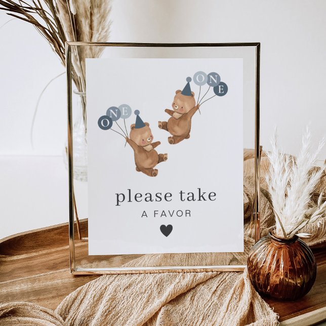 Poster Gêmeos Garotos - Chapéus do Partido Bears - Sinal  (Boy Twins - Bears Party Hats - Please Take A Favor Sign)