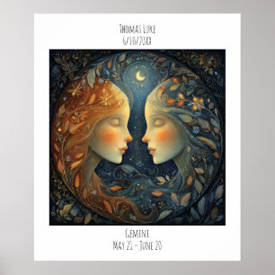 Poster Gêmeos Zodíaco Astrologia Nome & Aniversário