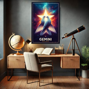 Poster Gêmeos Zodíaco Pombas em Harmonia