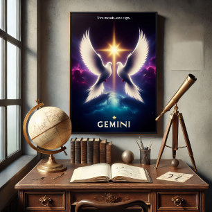 Poster Gêmeos Zodíaco Pombas em Harmonia